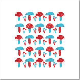 Mushrooms, red and turquoise Posters and Art